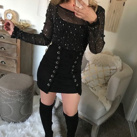 LAST1•Black Lace Up Skirt - Picture 2 of 5